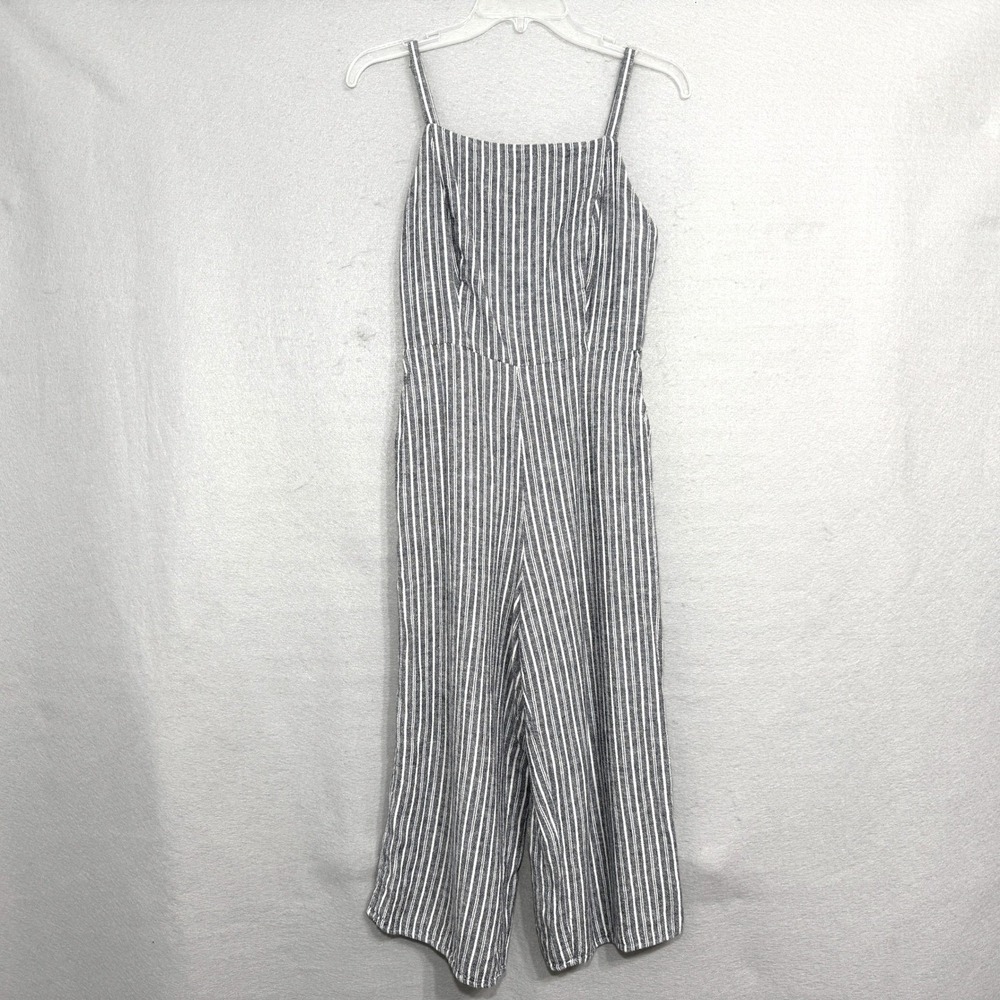Old Navy Striped Linen Jumpsuit Womens Size S Blue White Coastal Summer Wide Leg